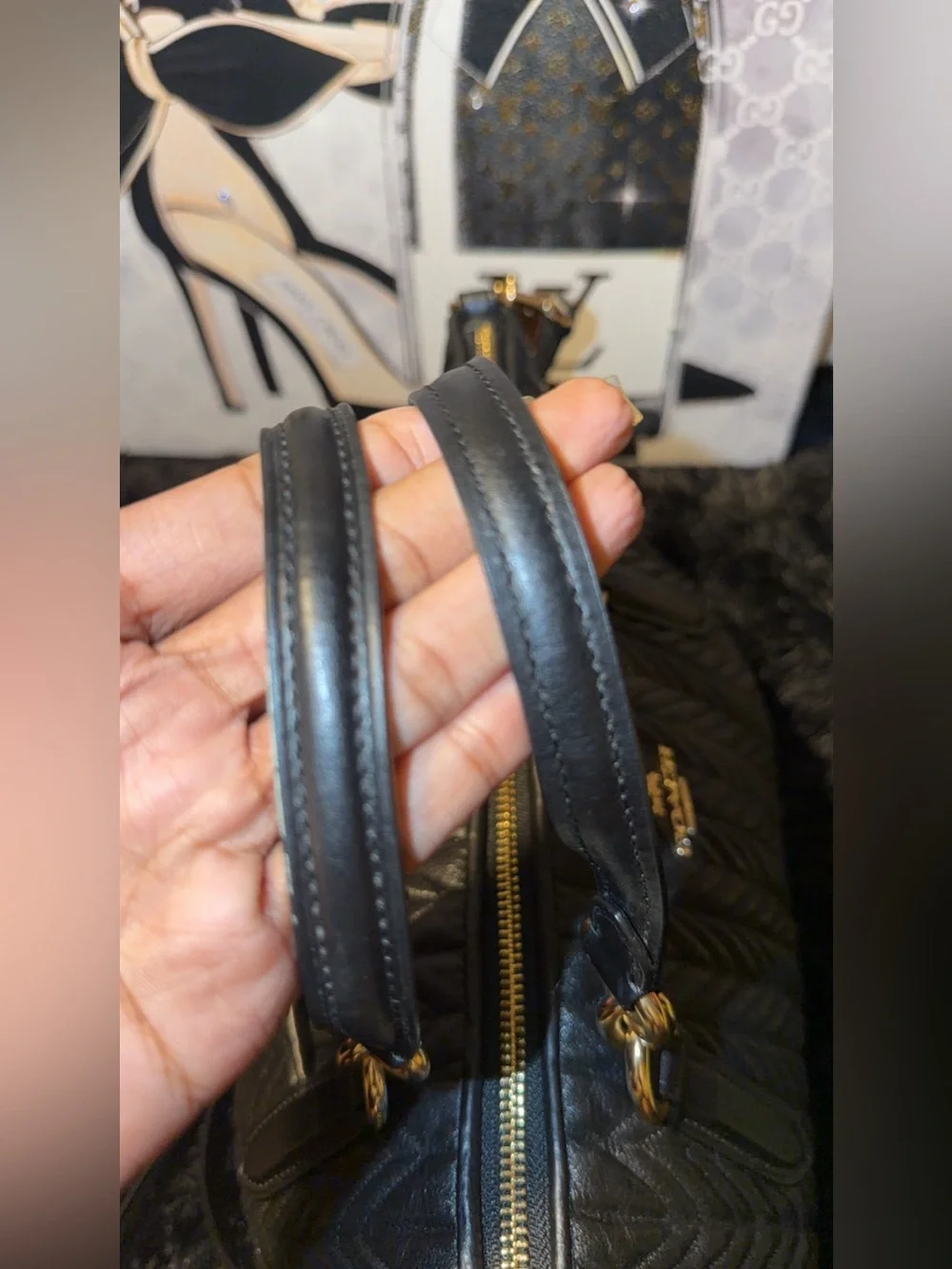 Coach Ally Black Quilted Leather Satchel with Gold Hardware